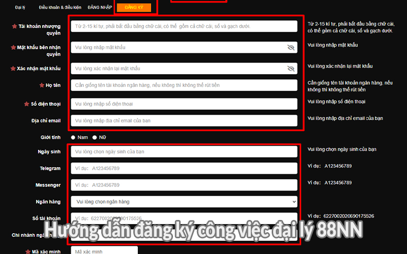 Hướng dẫn đăng ký công việc đại lý 88NN